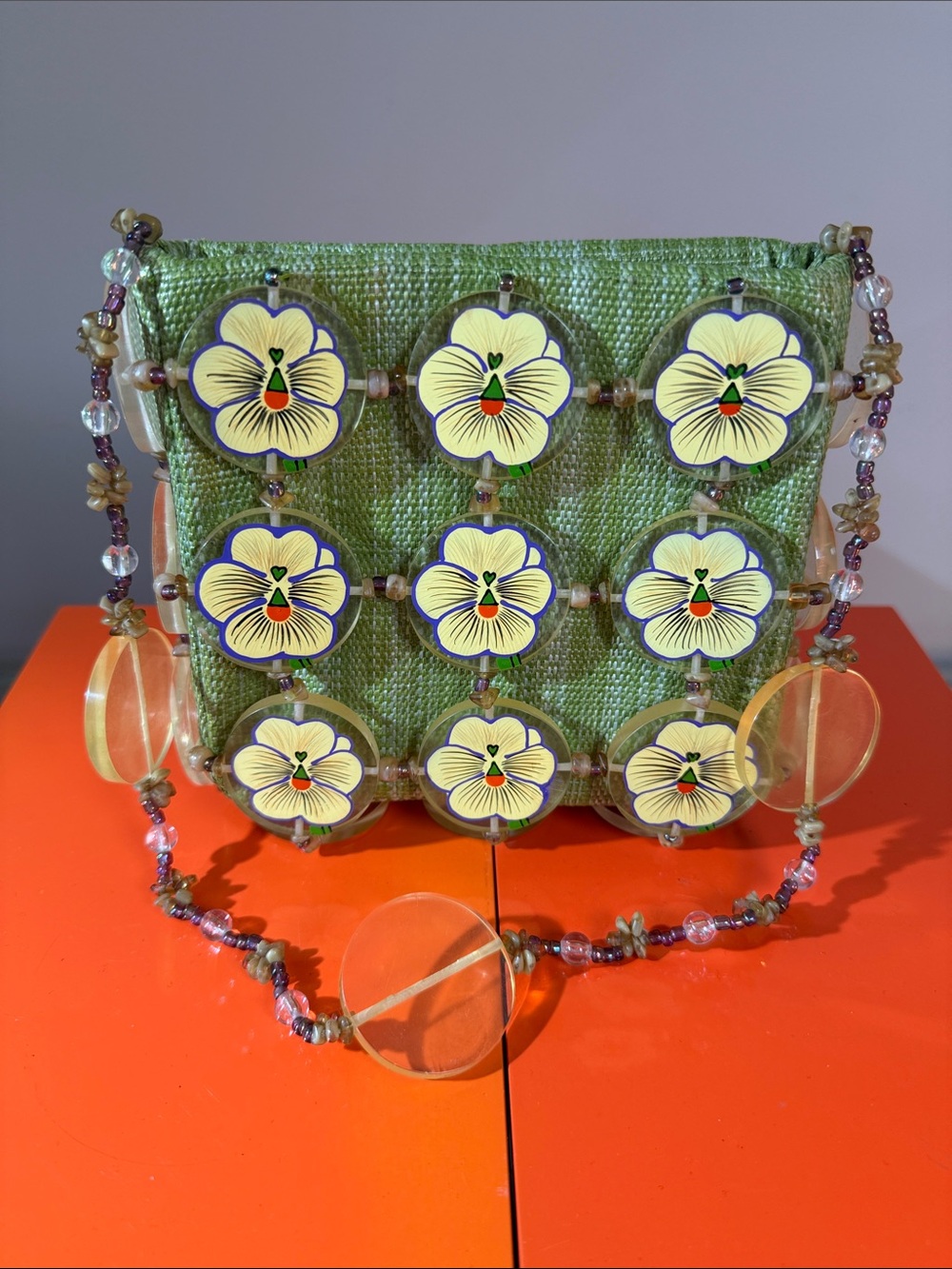 Mary Frances Beaded Floral Accent Green Shoulder Bag - Picture 3 of 7
